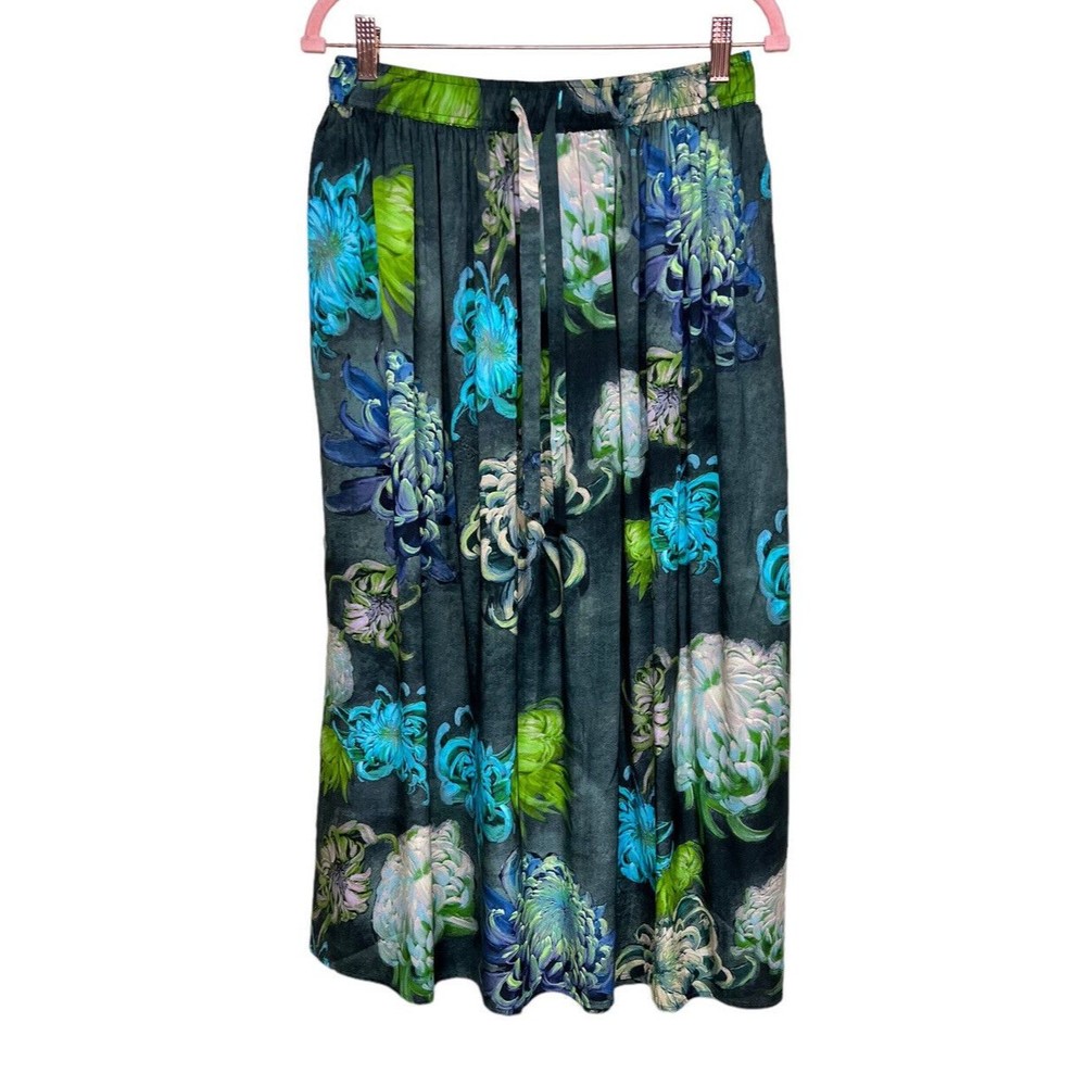 Psophia Crisantemo Print Silk Blend Midi‎ Skirt Green Floral Women’s Size 40